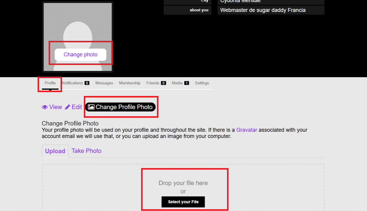 Screenshot of how to add more photos and change profile photo