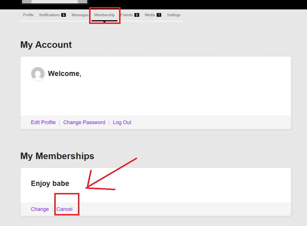 Screenshot of where the membership button is.and cancel button