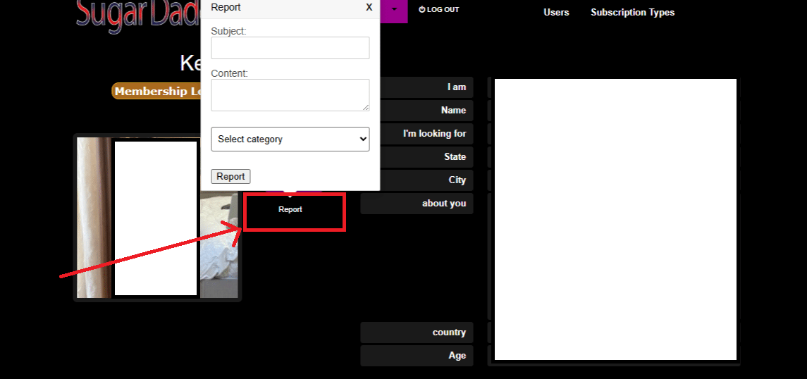 Screenshot of how to report or lag members